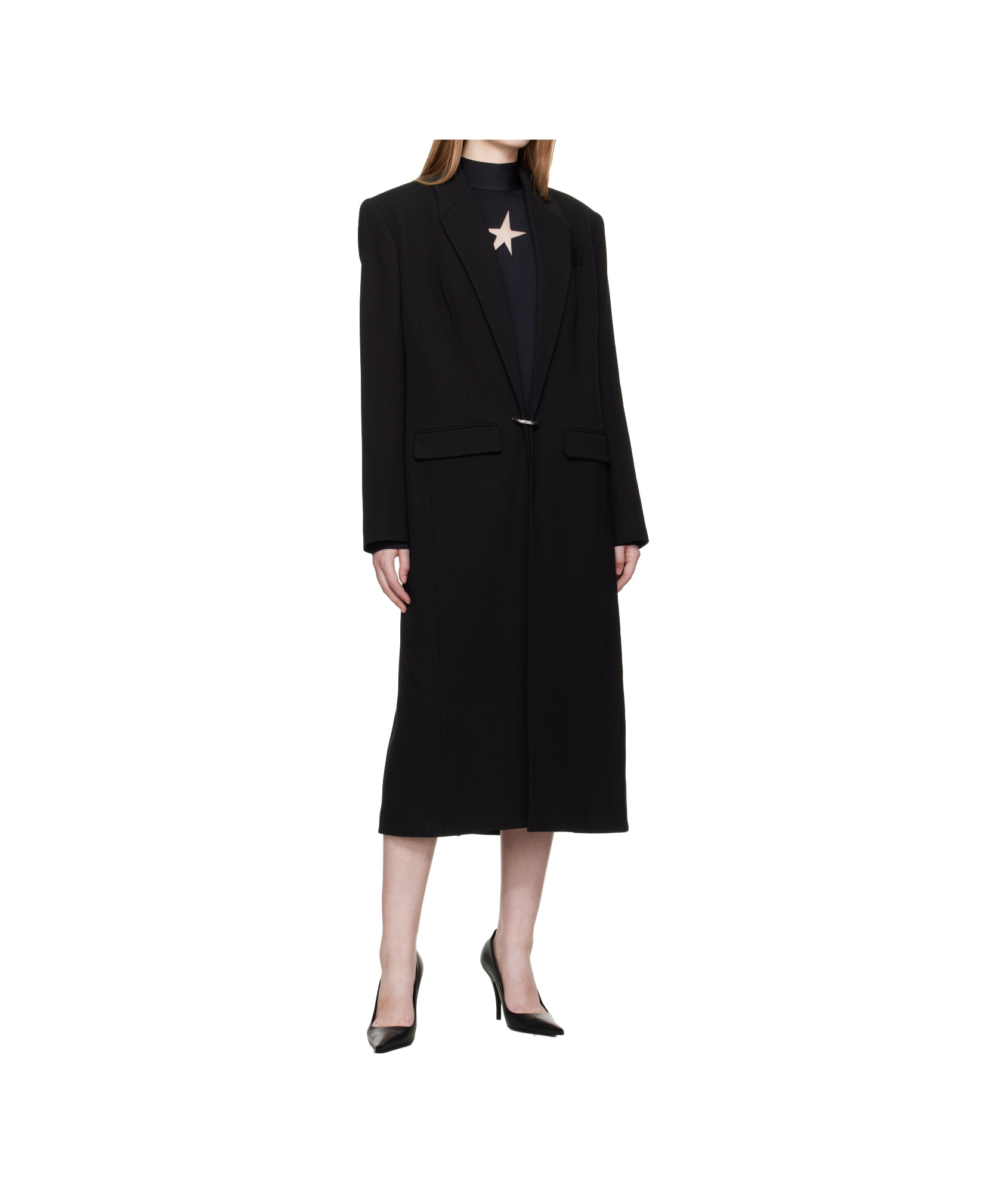 Mugler Single-breasted Ring-fastening Coat In Black