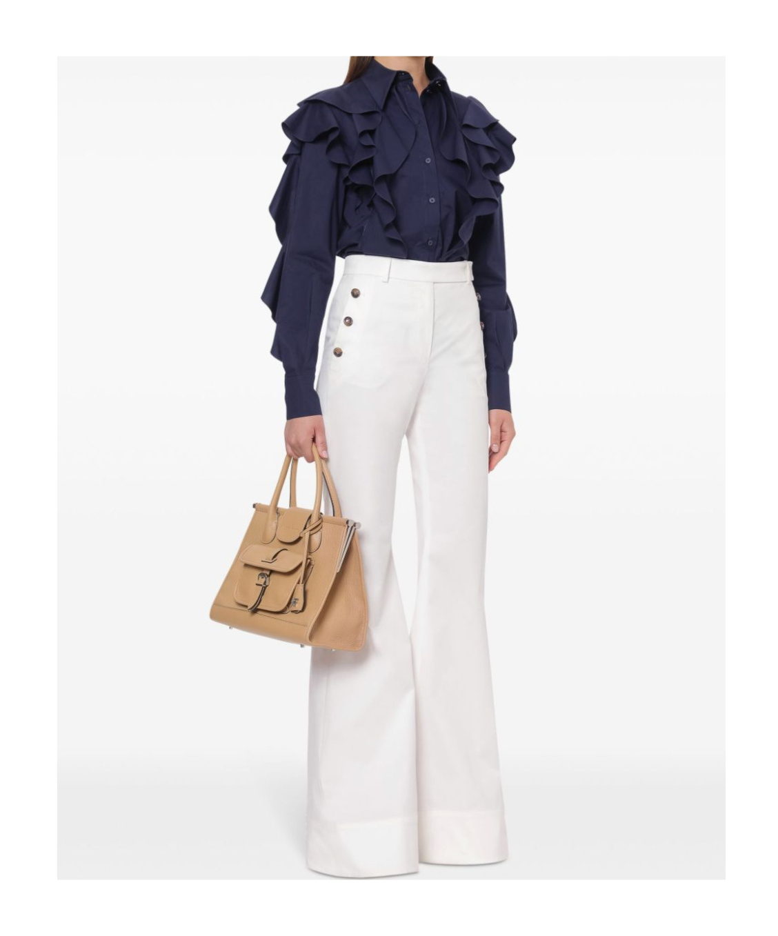 Alberta Ferretti Stretch-cotton Ruffled Detailing In Blue