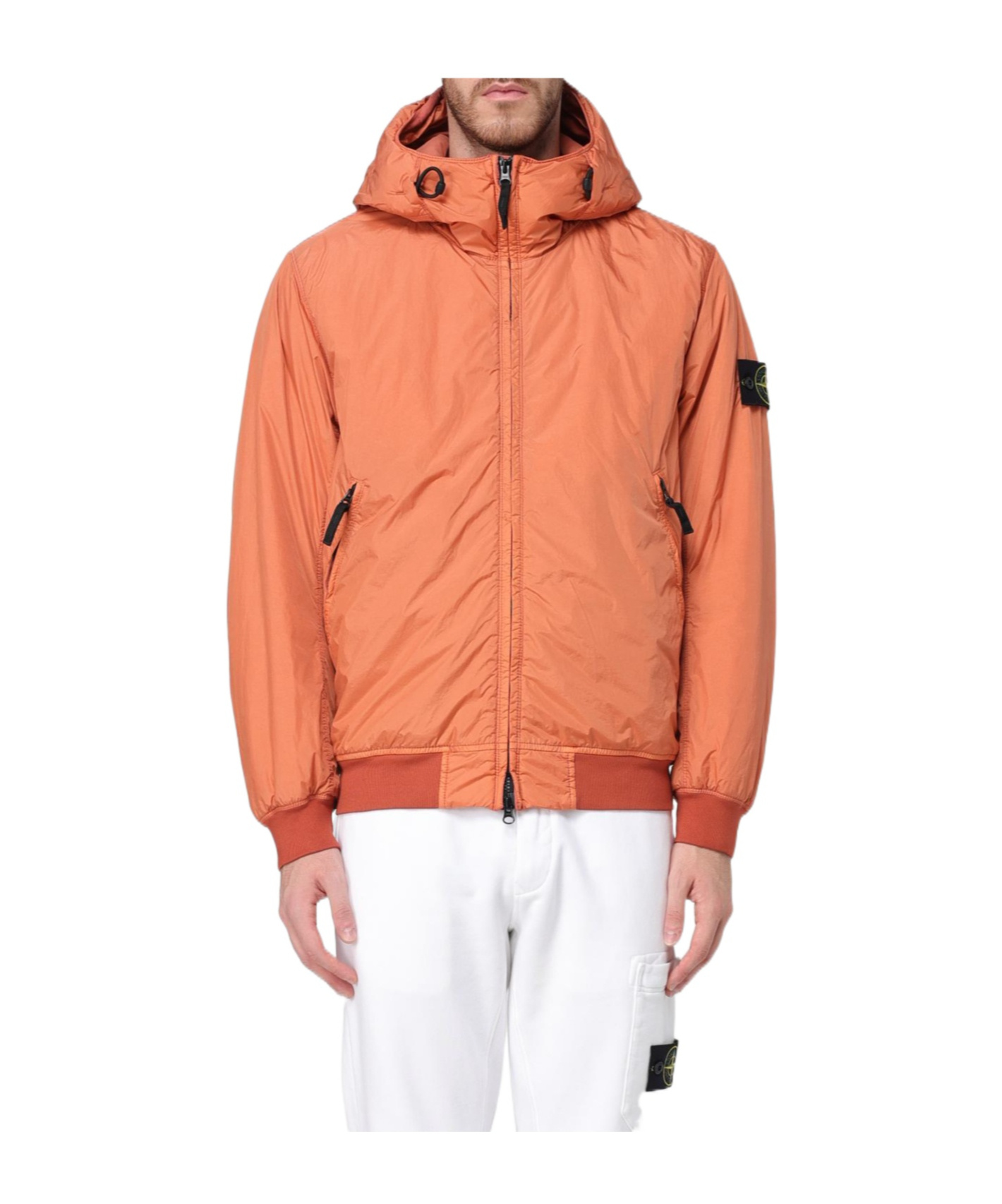 Stone Island Hooded Casual Jacket In Orange