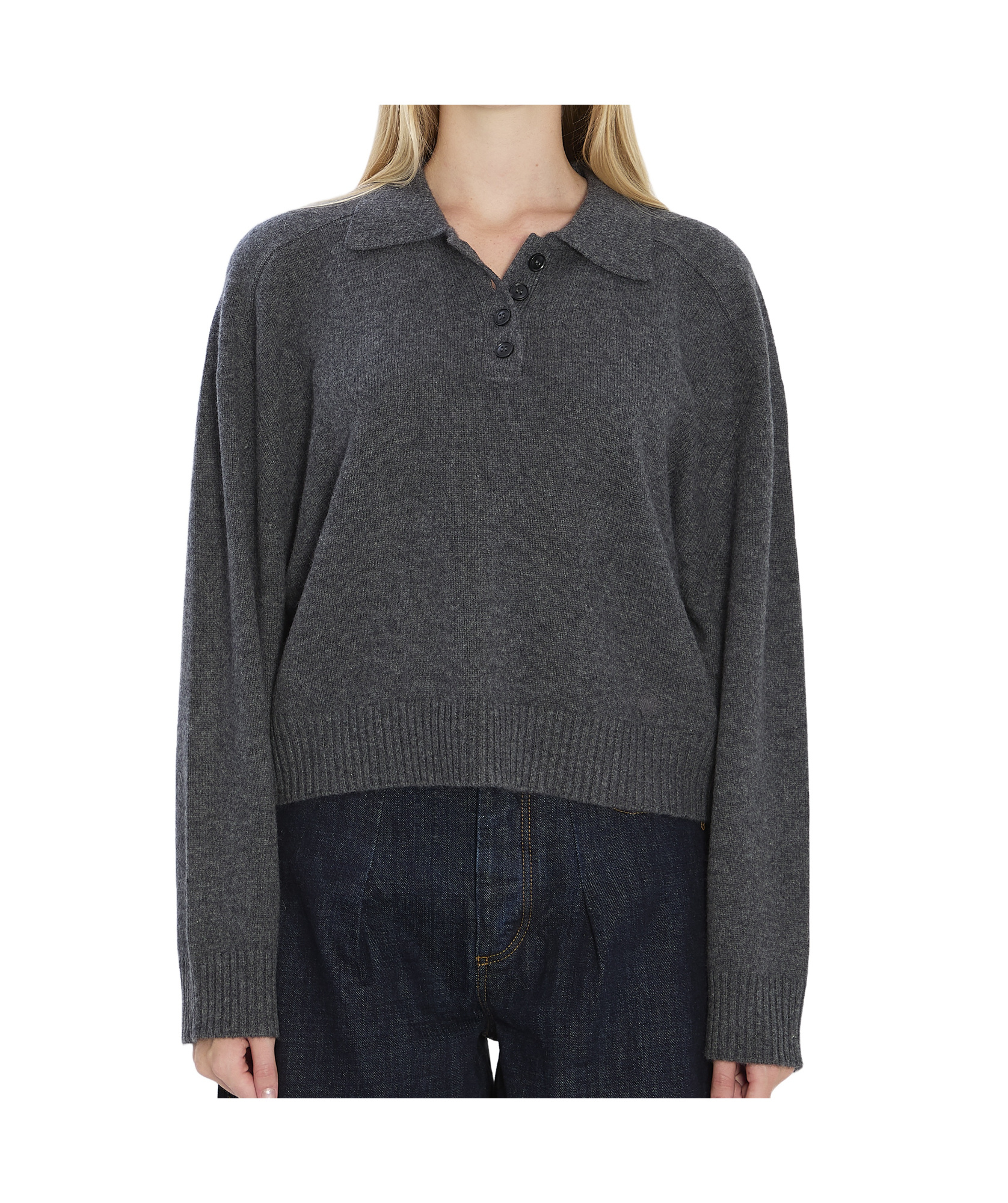 Loulou De Saison Long-sleeved Cashmere Polo In Gray