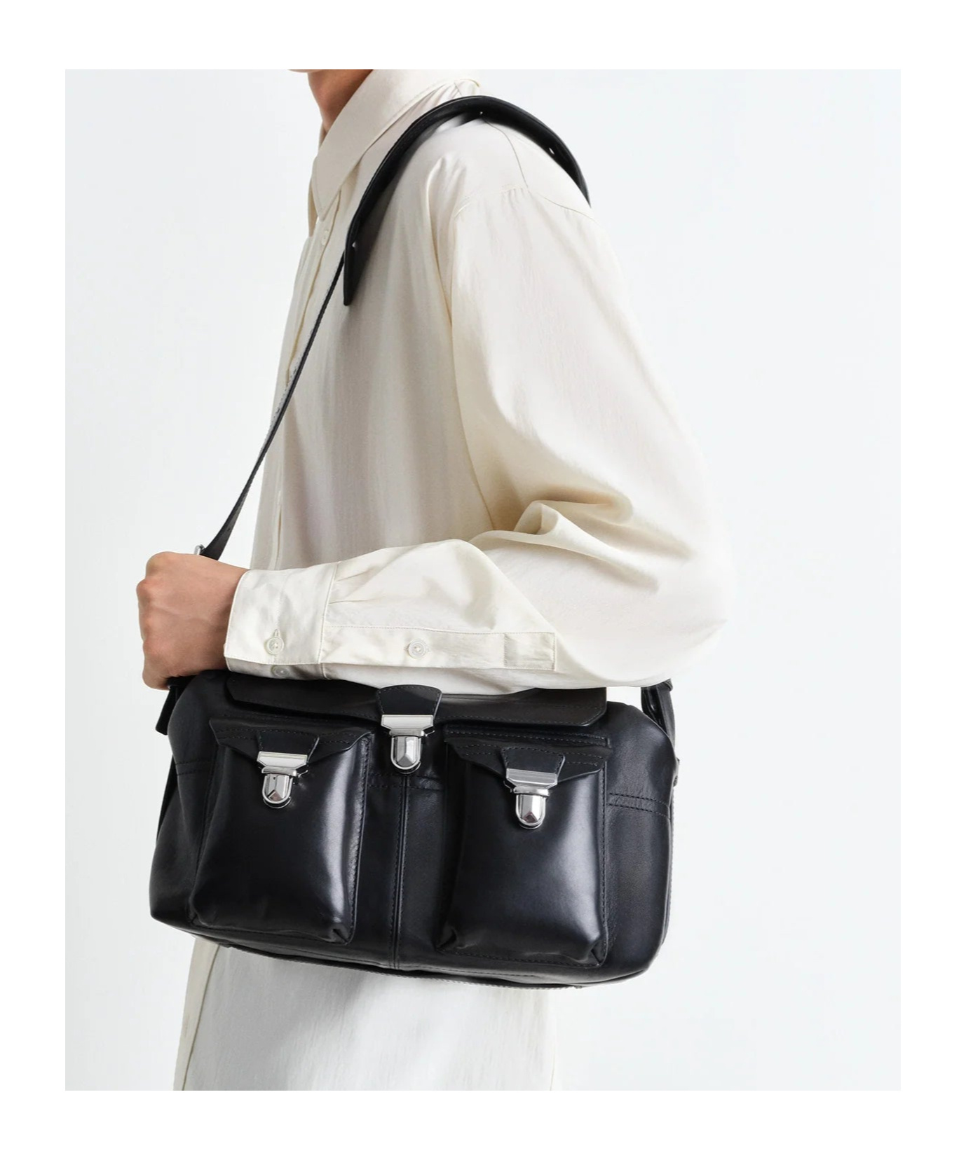 Lemaire Weekend Gear Leather Crossbody Bag With Pockets In Black
