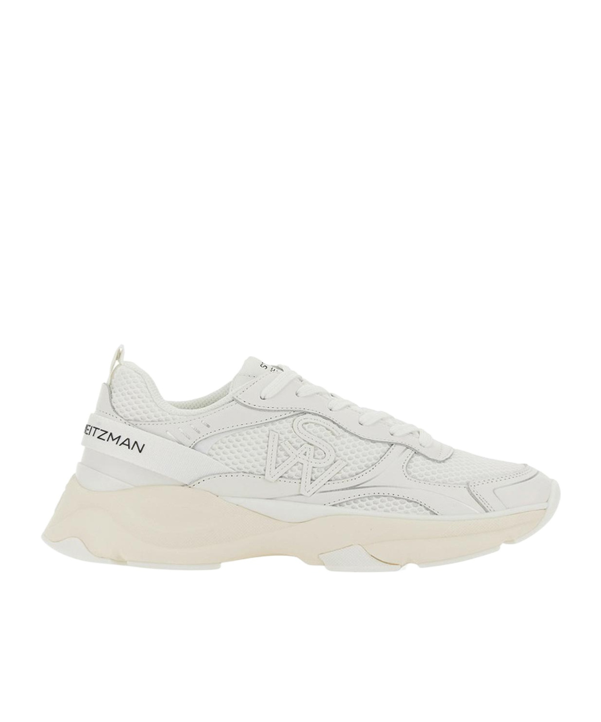 Stuart Weitzman White Sneakers With Logo Embroidery On The Side And Logo Patch On The Heel In Leather And Mesh Woman In White