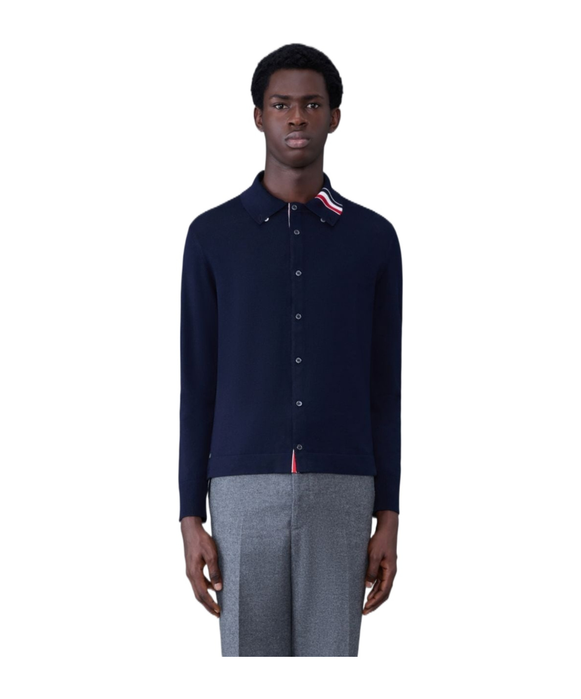 Shop Thom Browne Contrasting Stripe-trim Knit Cardigan In Blue