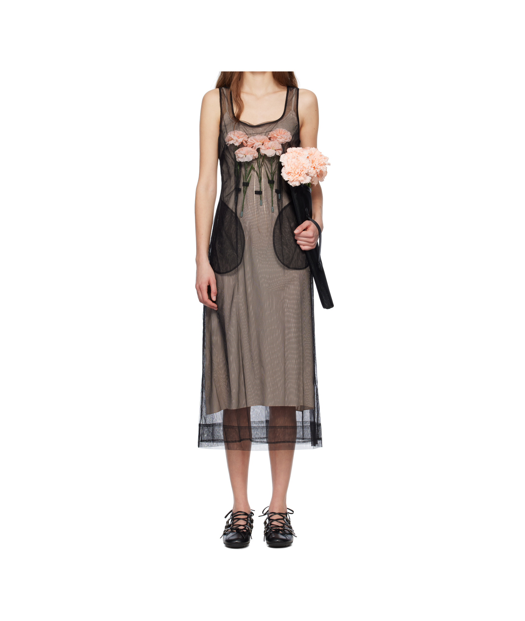 Simone Rocha Black Carnation Dart Midi Dress In Black