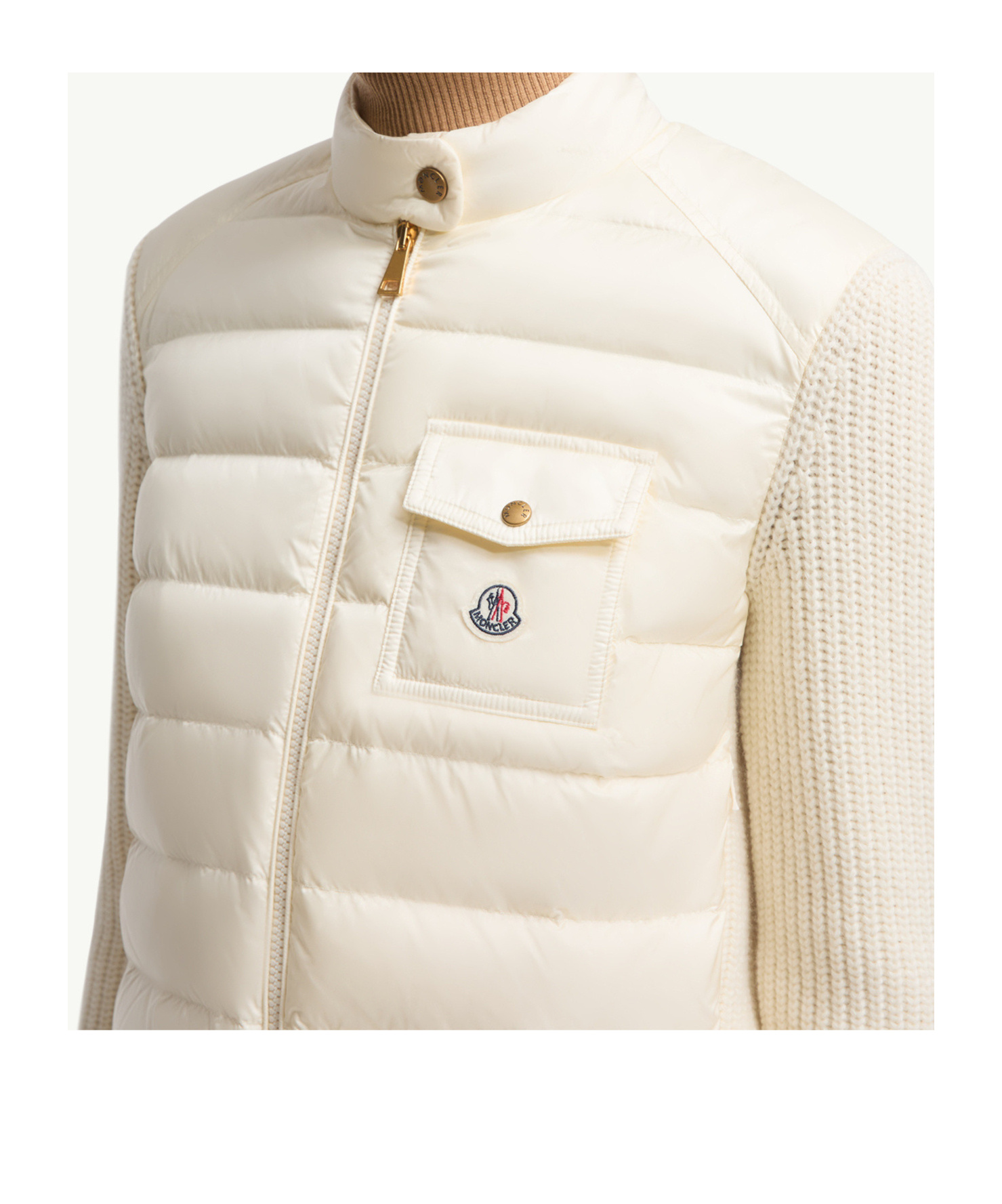 Moncler Wool Zip-up Cardigan Down Jacket In Neutral