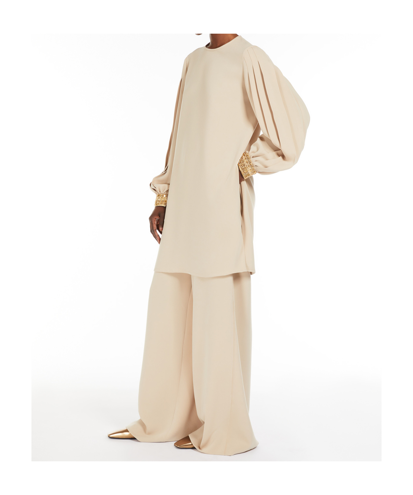 Max Mara Cady Embellished Blouse In Nude