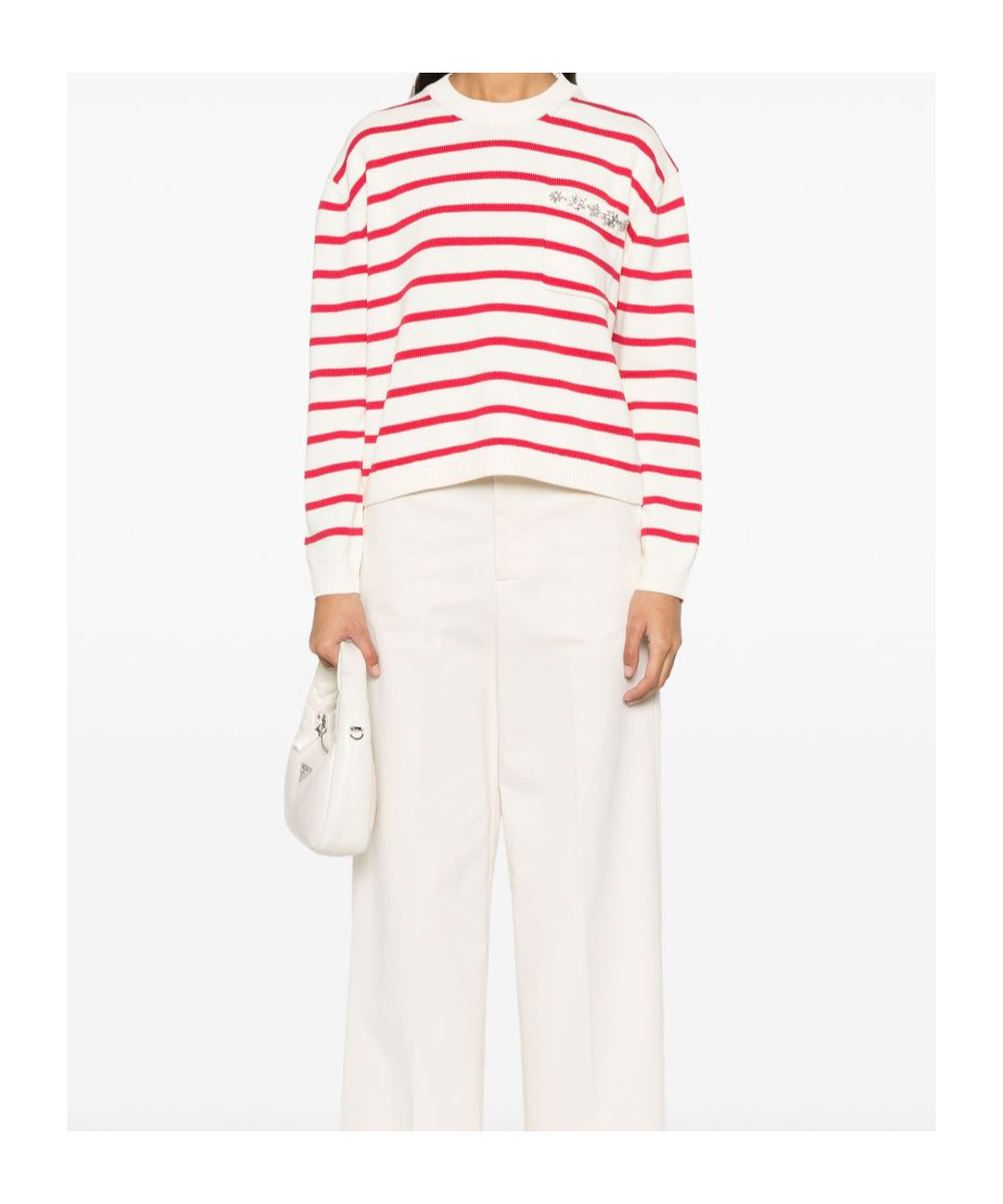 Shop Semicouture Striped Knitted Sweater In White