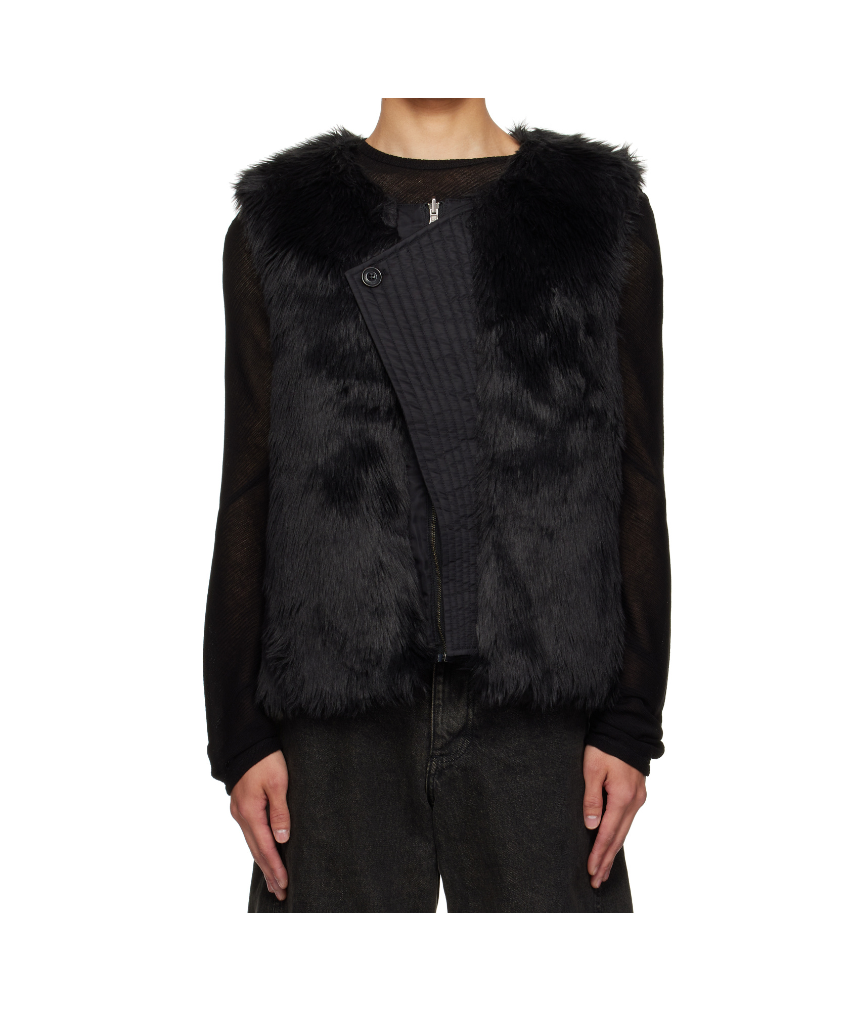 Andersson Bell Curved Placket Reversible Faux Fur Vest In Black