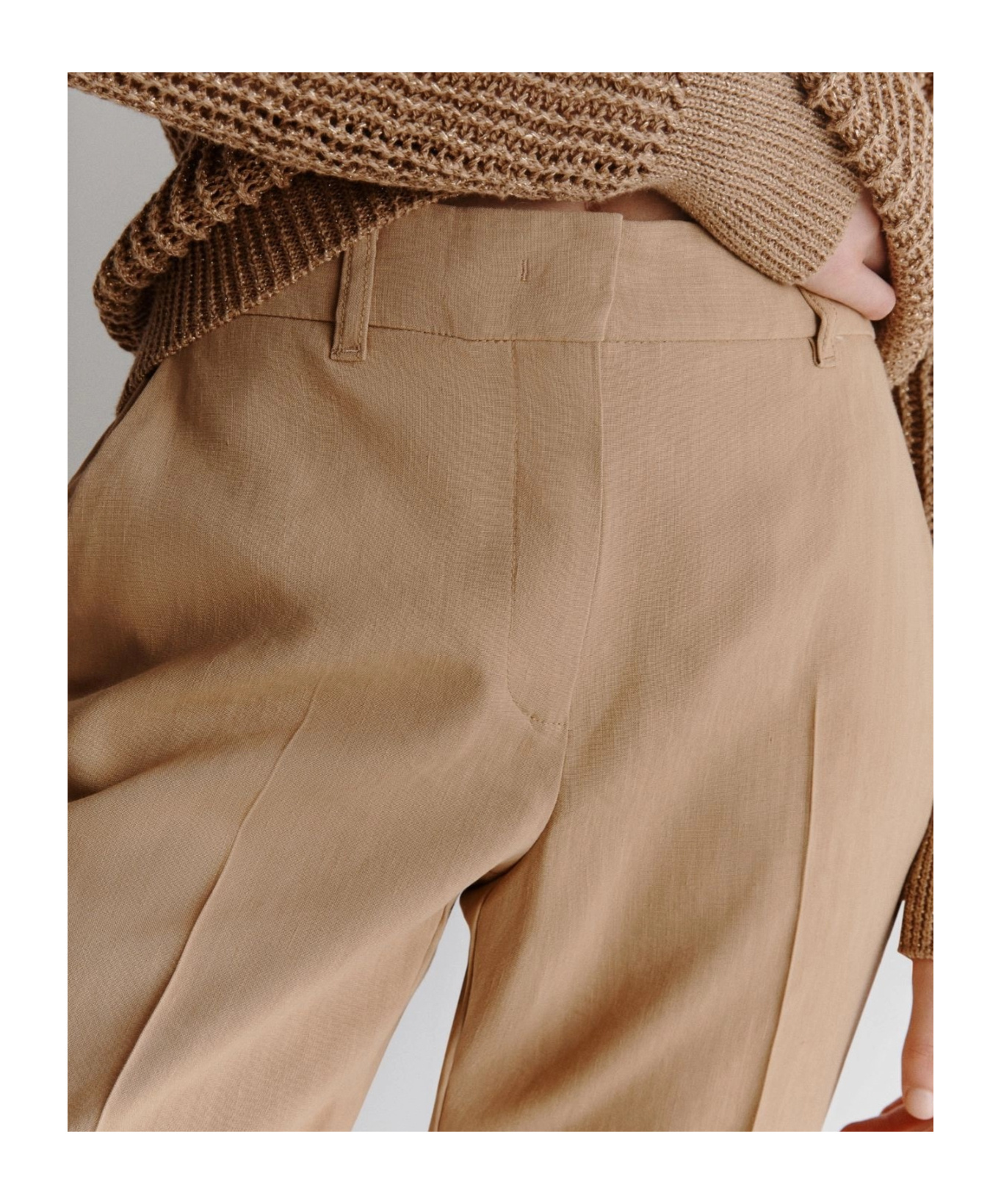 Marella Slim-fit Stretch Viscose And Linen Trousers In Brown
