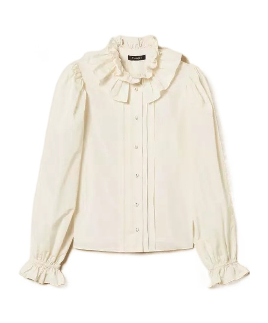 Twinset Taffeta Shirt With Velvet Ribbon In Neutral