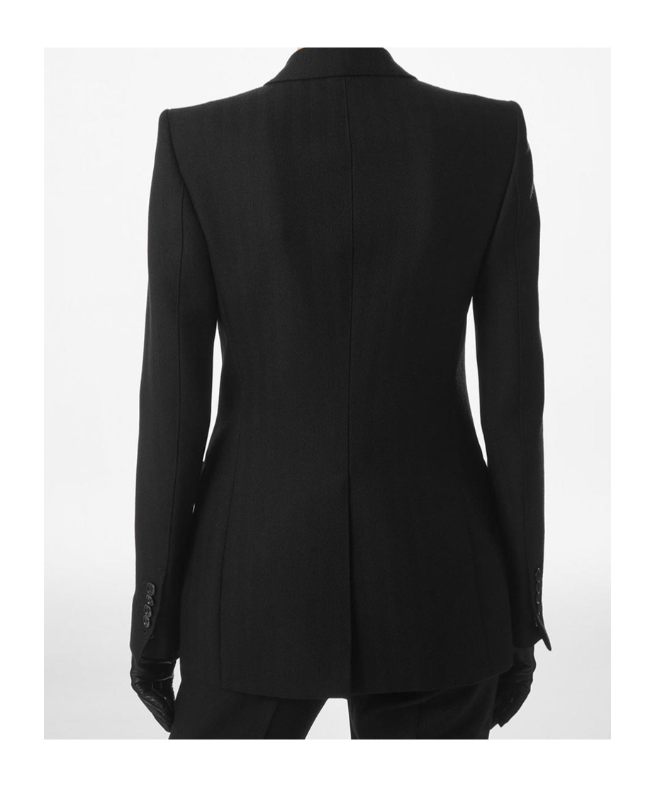 Tom Ford Sharp Herringbone Double Breasted Jacket In Black