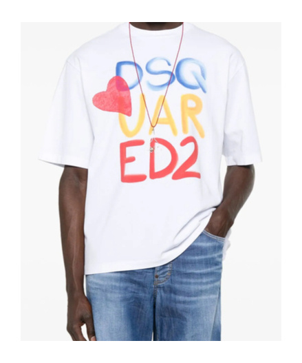Dsquared2 White Round Neck T Shirt With Printed Maxi Logo On The Front And Heart Detail In Cotton Woman In White