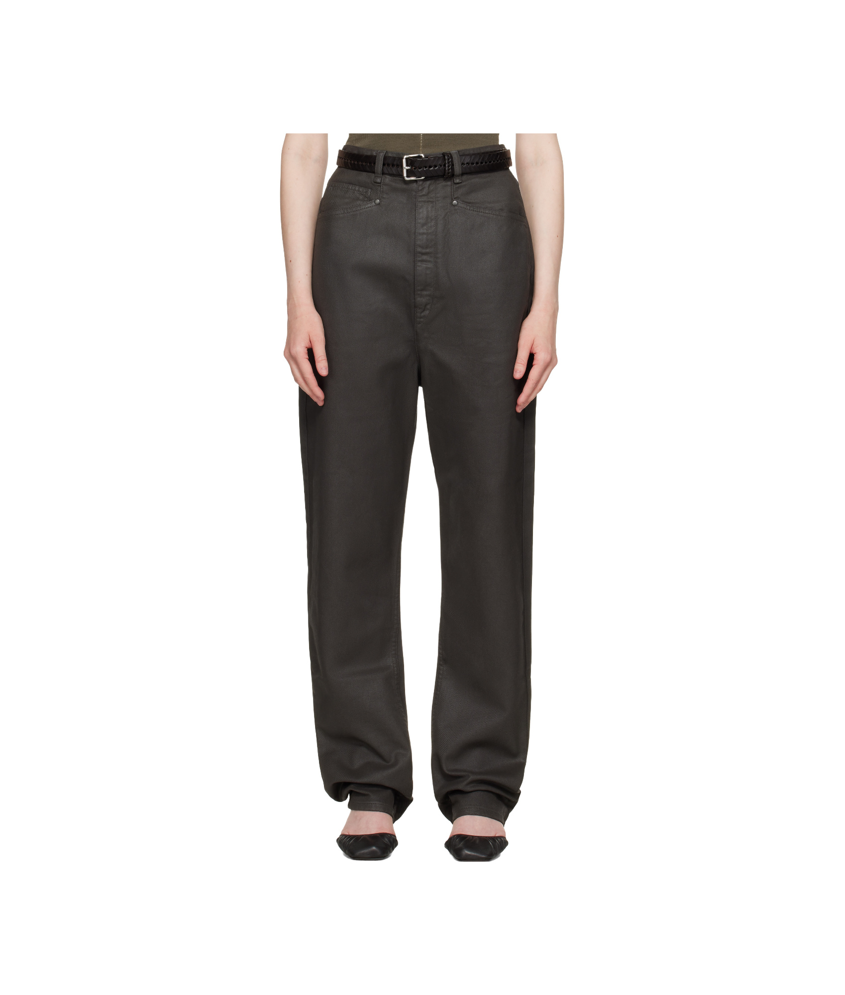 Lemaire Shiny Coated Dropped Crotch Pants In Dark Chocolate
