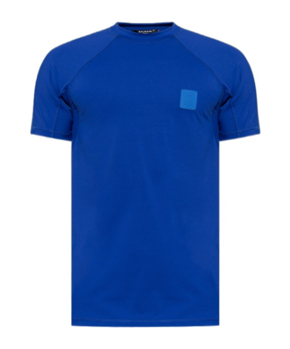 Shop Balmain Logo-appliqué Swimming T-shirt In Blue