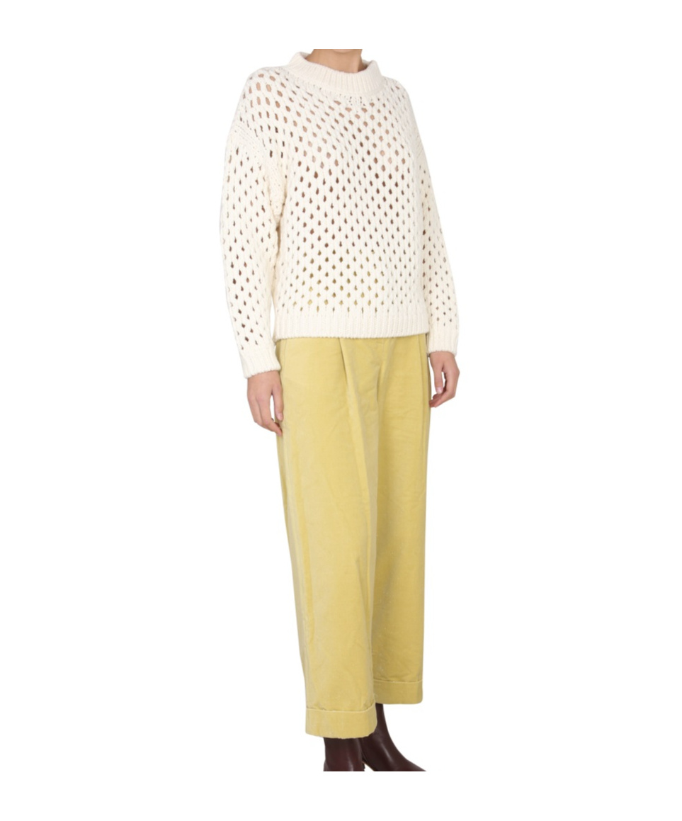 Alysi Cross-neck Knit Sweater With Ribbed Details In Beige