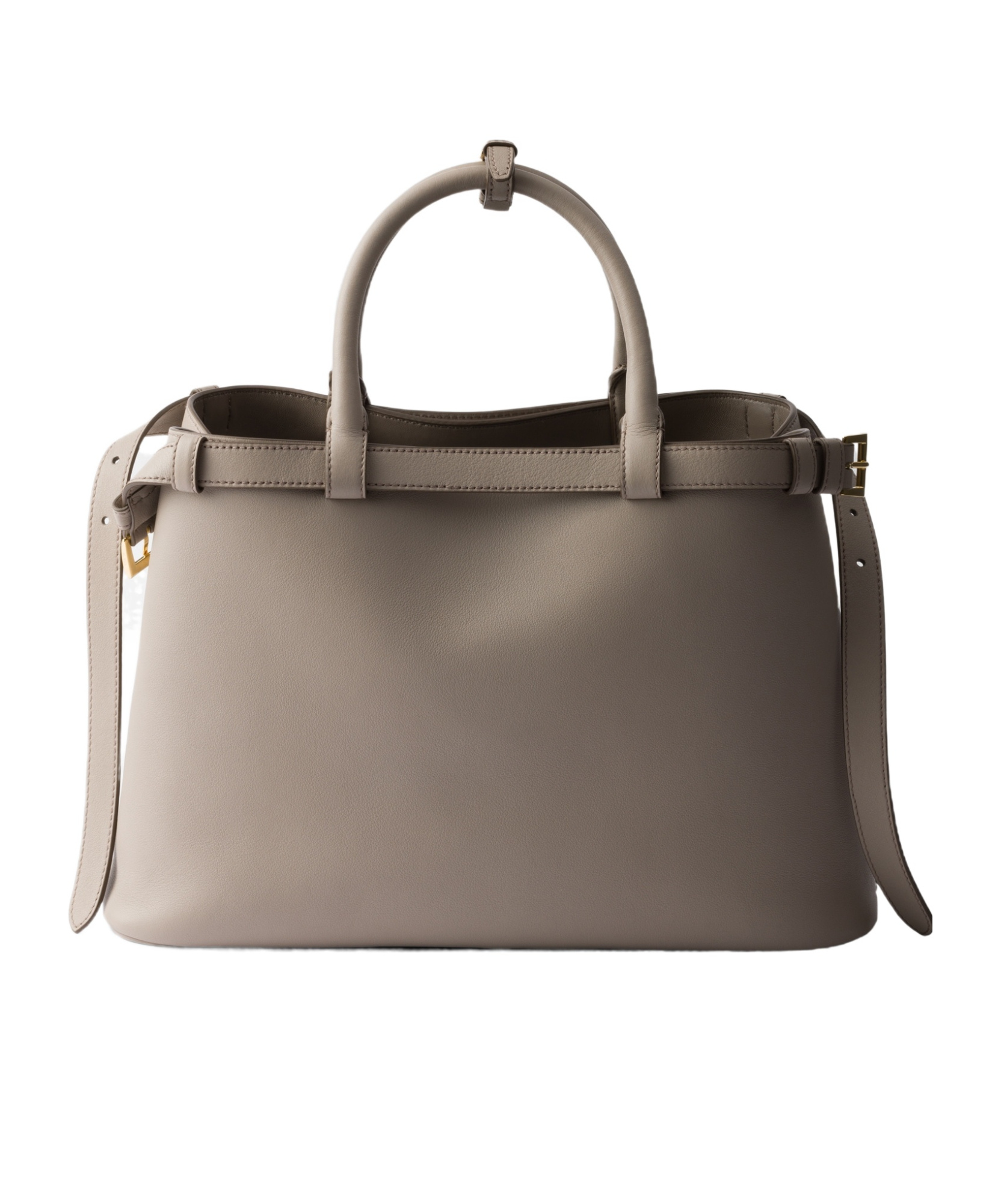 Prada Buckle Medium Leather Handbag With Double Belt In Gray