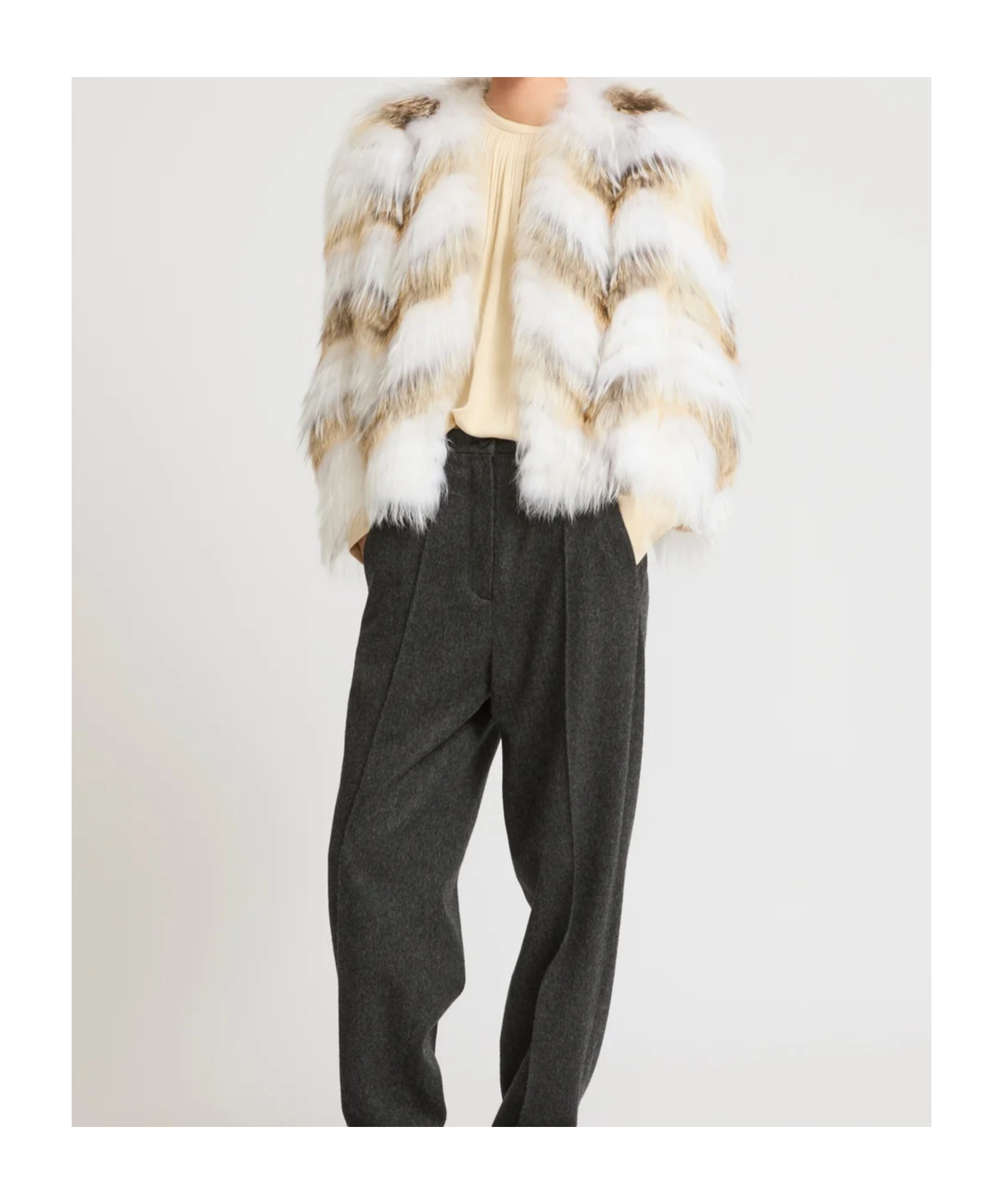 Yves Salomon Belted Cardigan In Merino Knit And Fox Fur In White