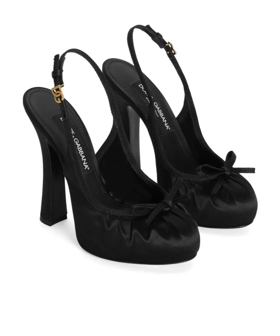 Dolce & Gabbana Satin Slingback Platform Shoes In Black