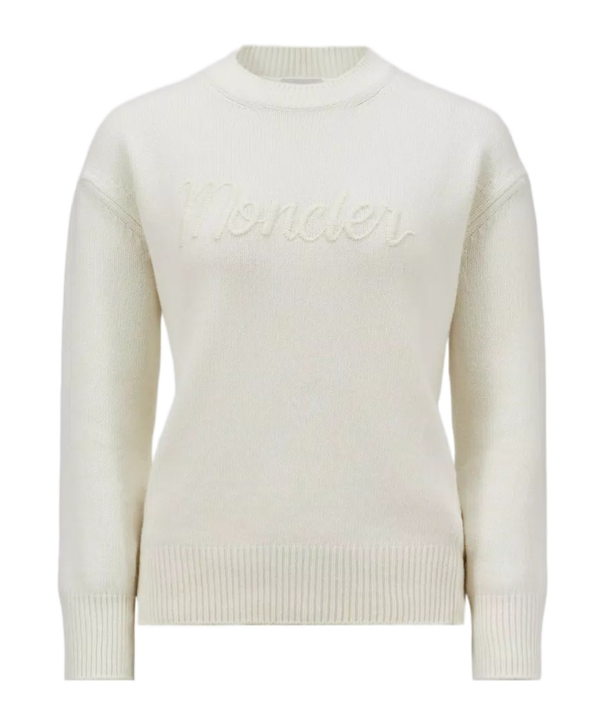 Moncler Embroidered Wool Cashmere Jumper In White