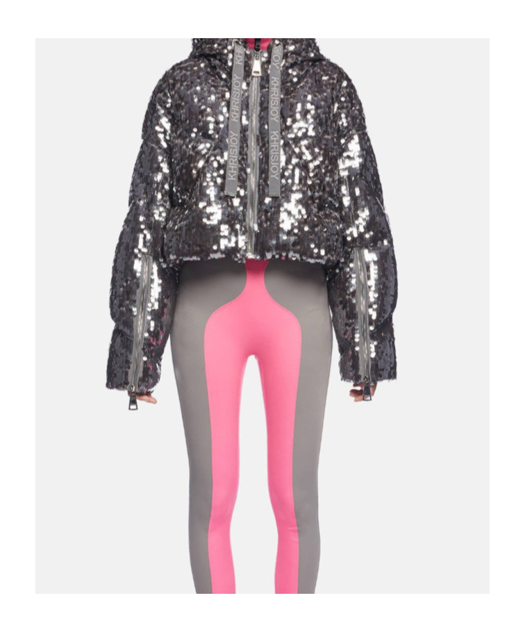 Khrisjoy Crop Iconic Milano In Macro Sequins Silver In Gray