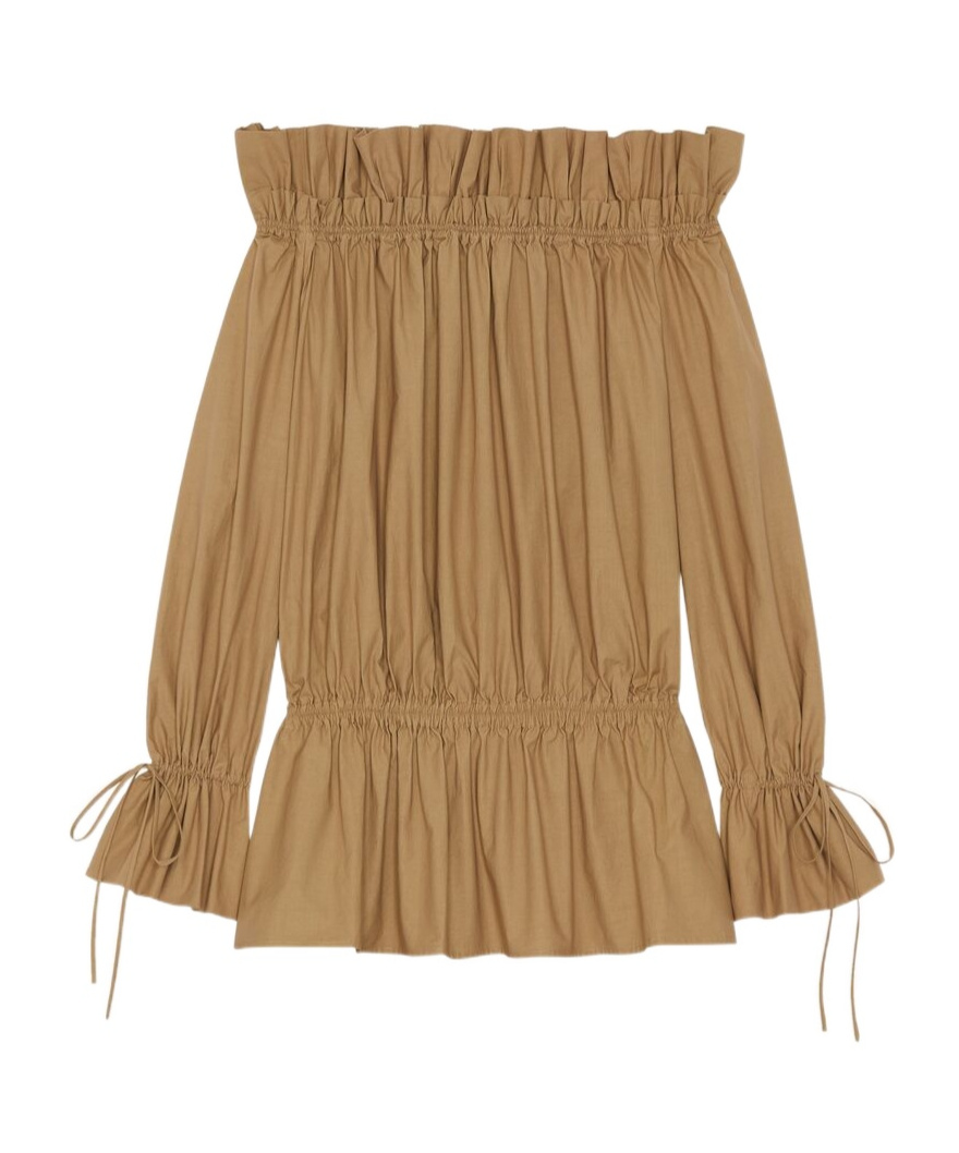 Saint Laurent Cotton Pleated Dress In Brown