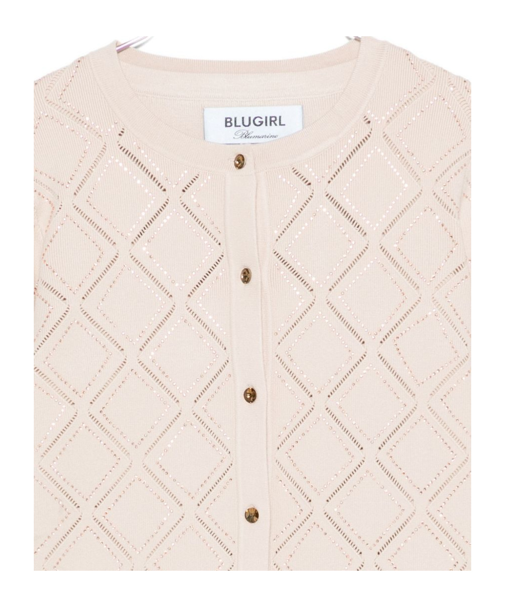 Blugirl Open-work Long-sleeved Knitted Sweater In White