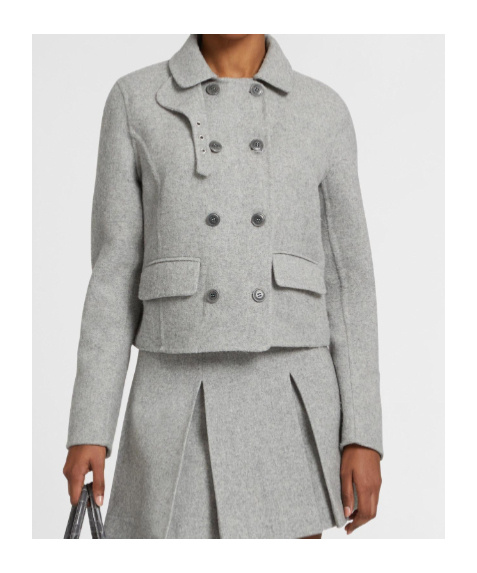 Ermanno Scervino Short Double-breasted Coat In Virgin Wool Blend With Adjustable Collar In Gray