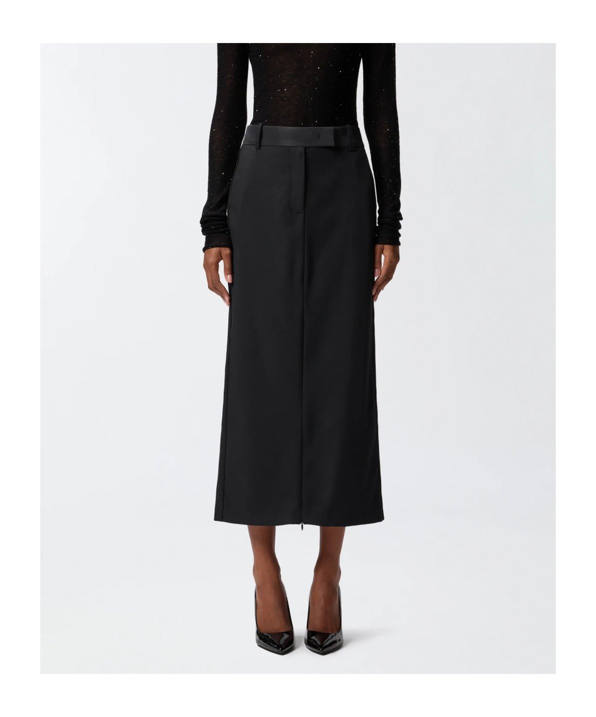 Pinko High-waisted Slit Midi Skirt In Black