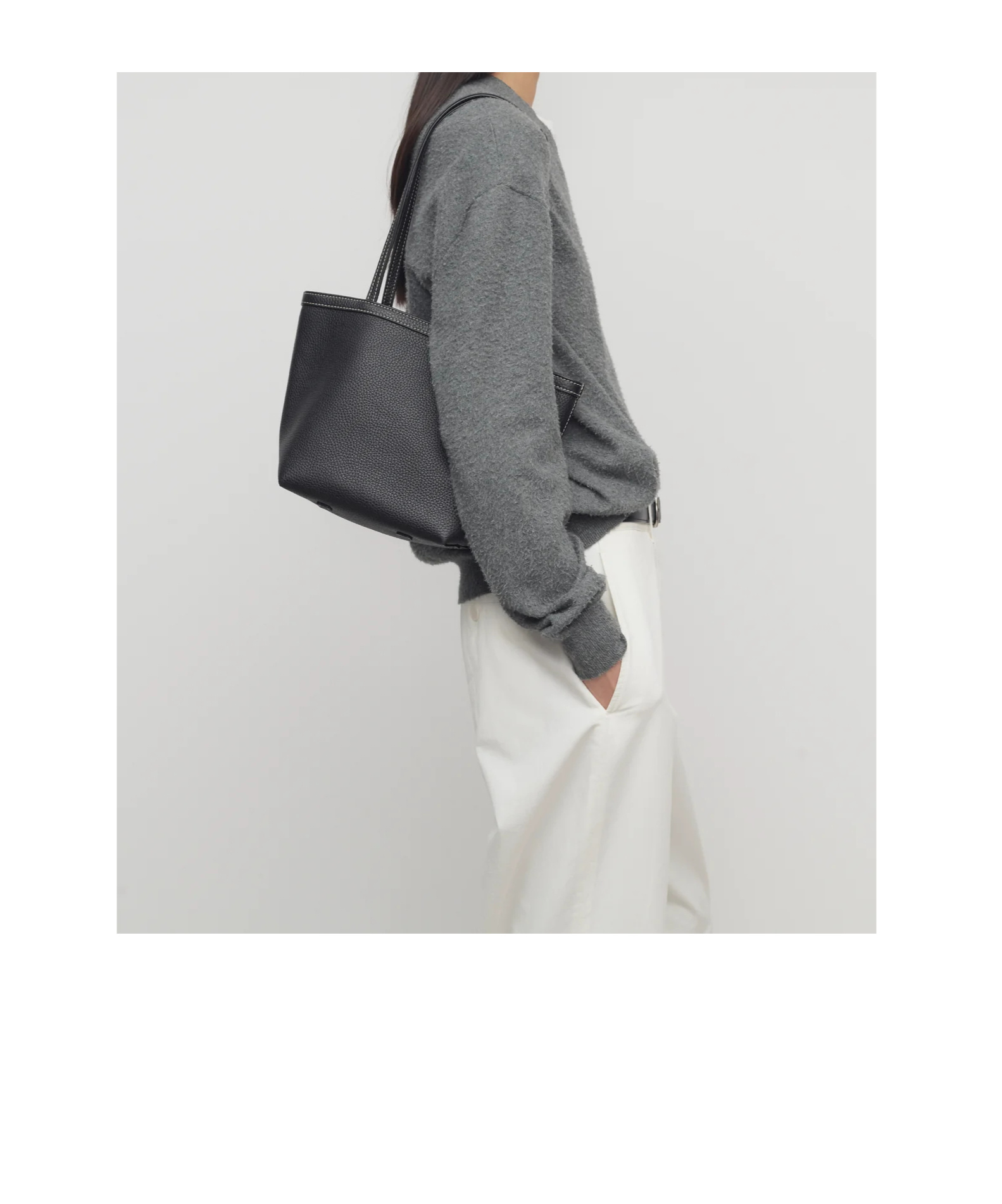 The Row Medium Park Tote Stitch Shoulder Bag In Black
