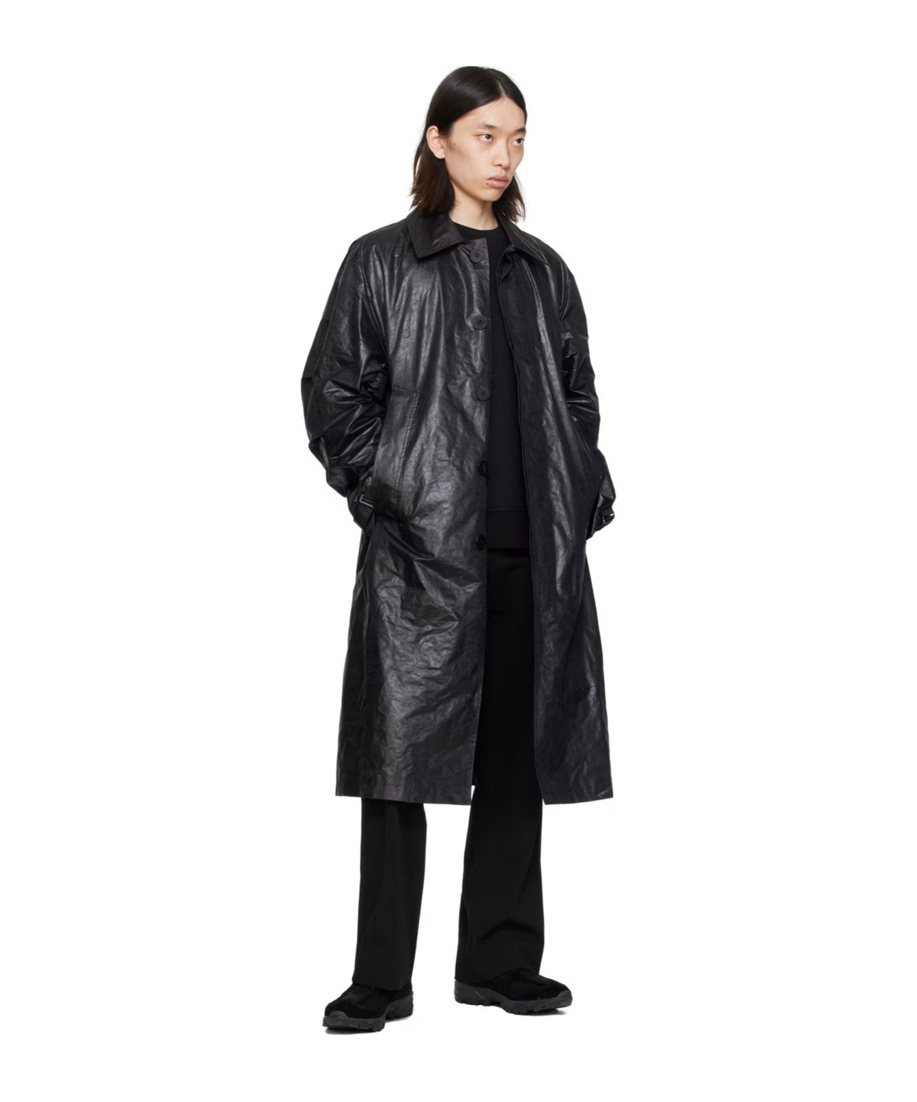 Wooyoungmi Pleated Lapel Coat In Black