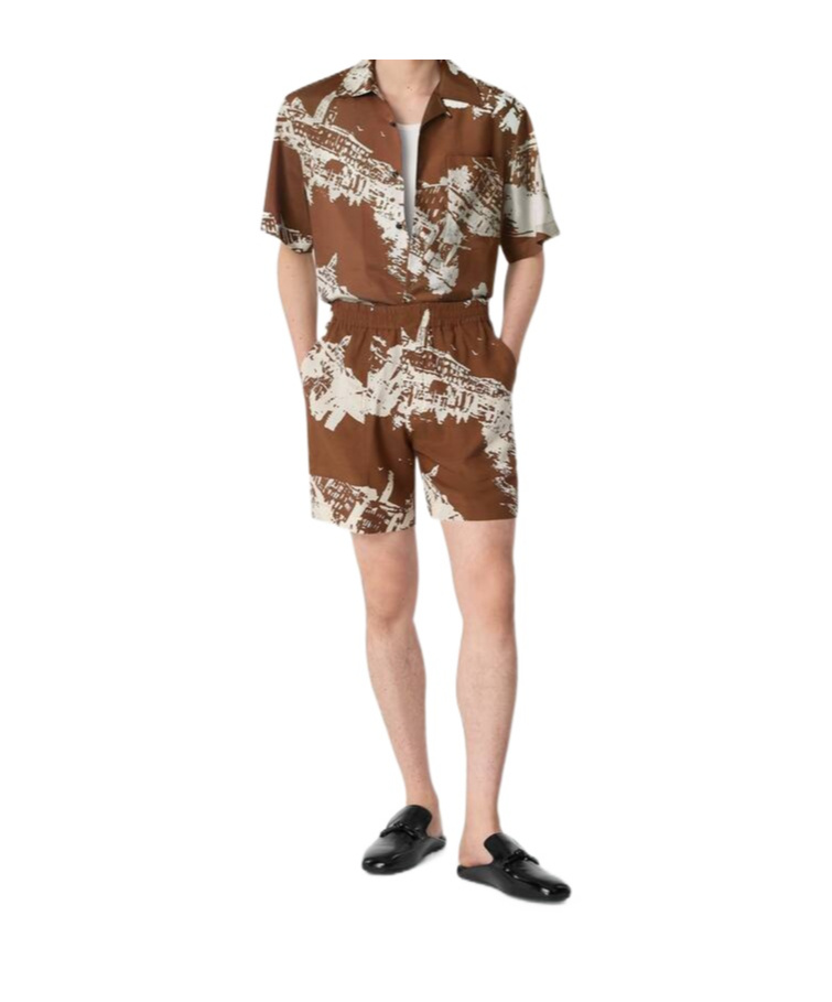 Bottega Veneta Seidenshorts Mit Italienischer Postkarte In Multi