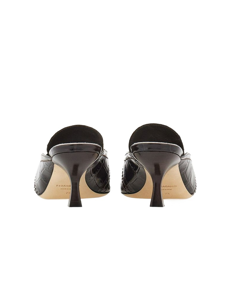 Ferragamo Elodye Kitten Heel Mules In Black