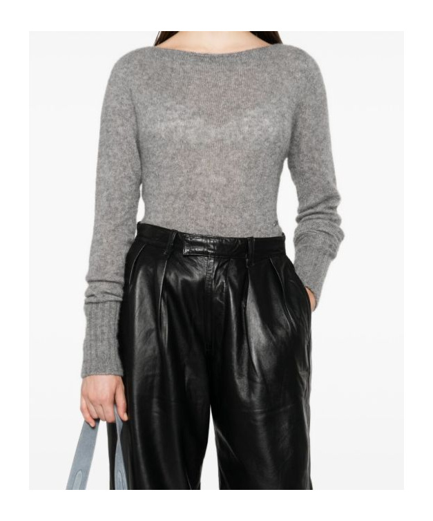 Tom Ford Boat Neck Knitwear Sweater With Ribbed Accents In Gray