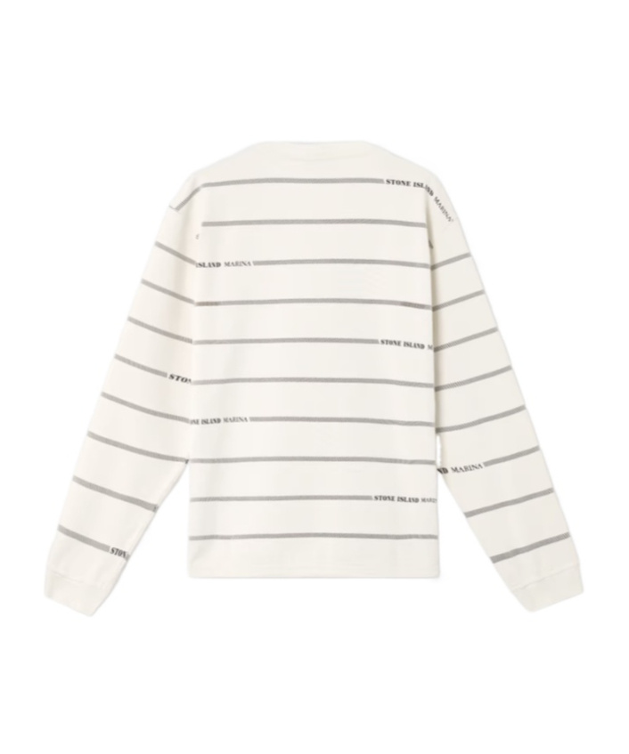 Stone Island Oversized Fit Crewneck Sweatshirt With Stripes And Lettering In Ivory