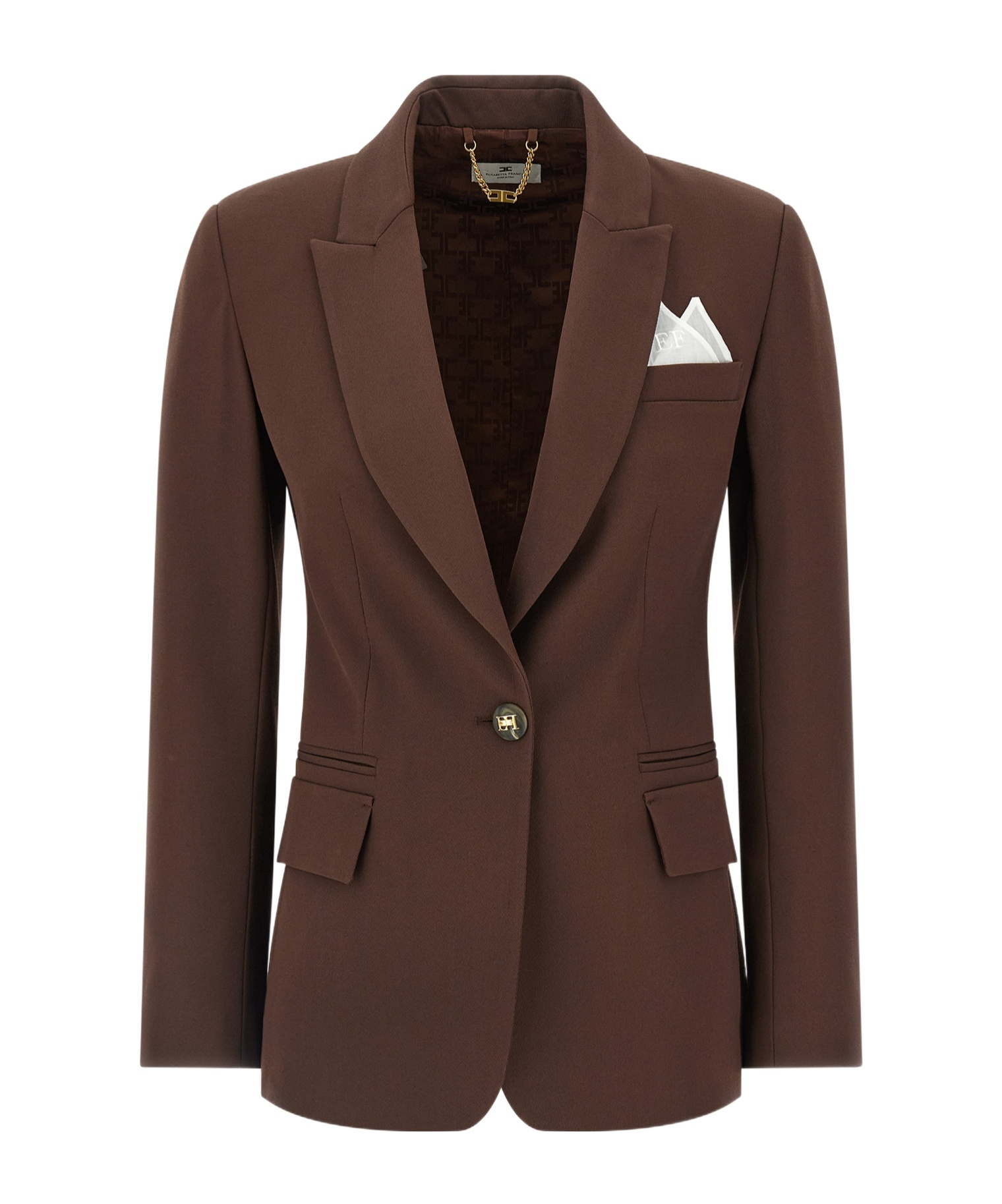 Elisabetta Franchi Single-breasted Viscose Blend Blazer In Brown