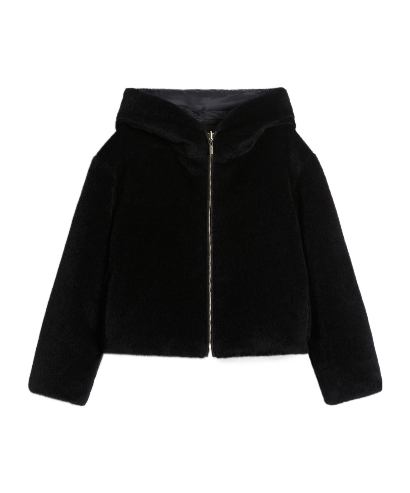 Max Mara Hooded Zip-up Jacket In Black
