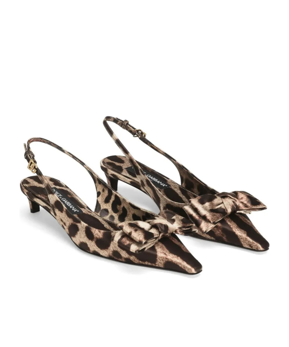 Dolce & Gabbana 30mm Leopard-print Satin Slingback Pumps In Black