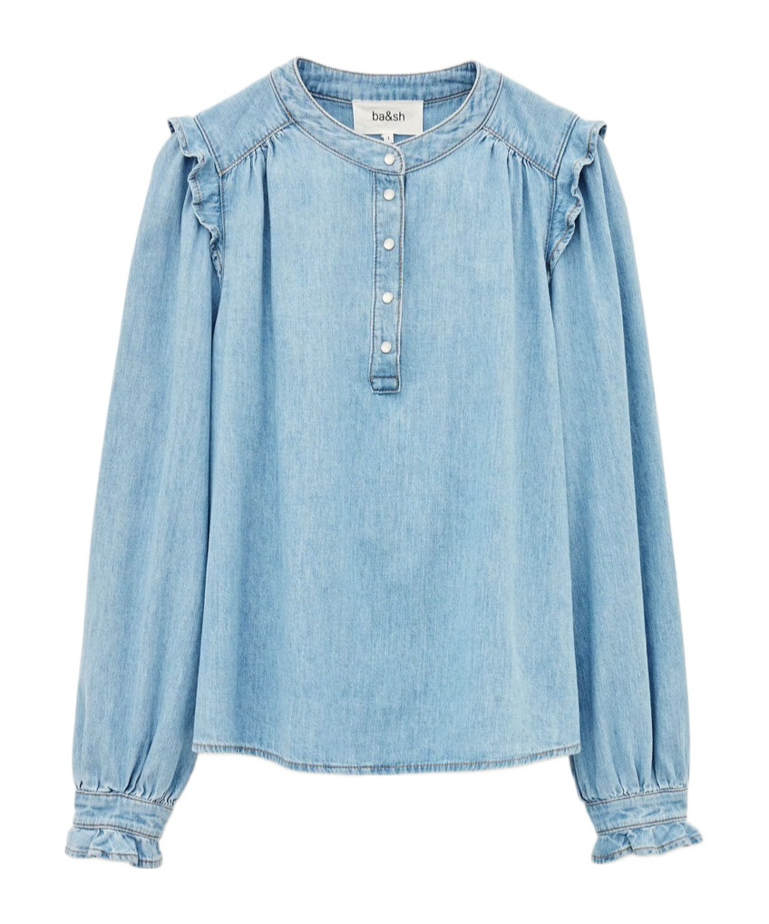 Bash Long-sleeved Denim Blouse In Blue