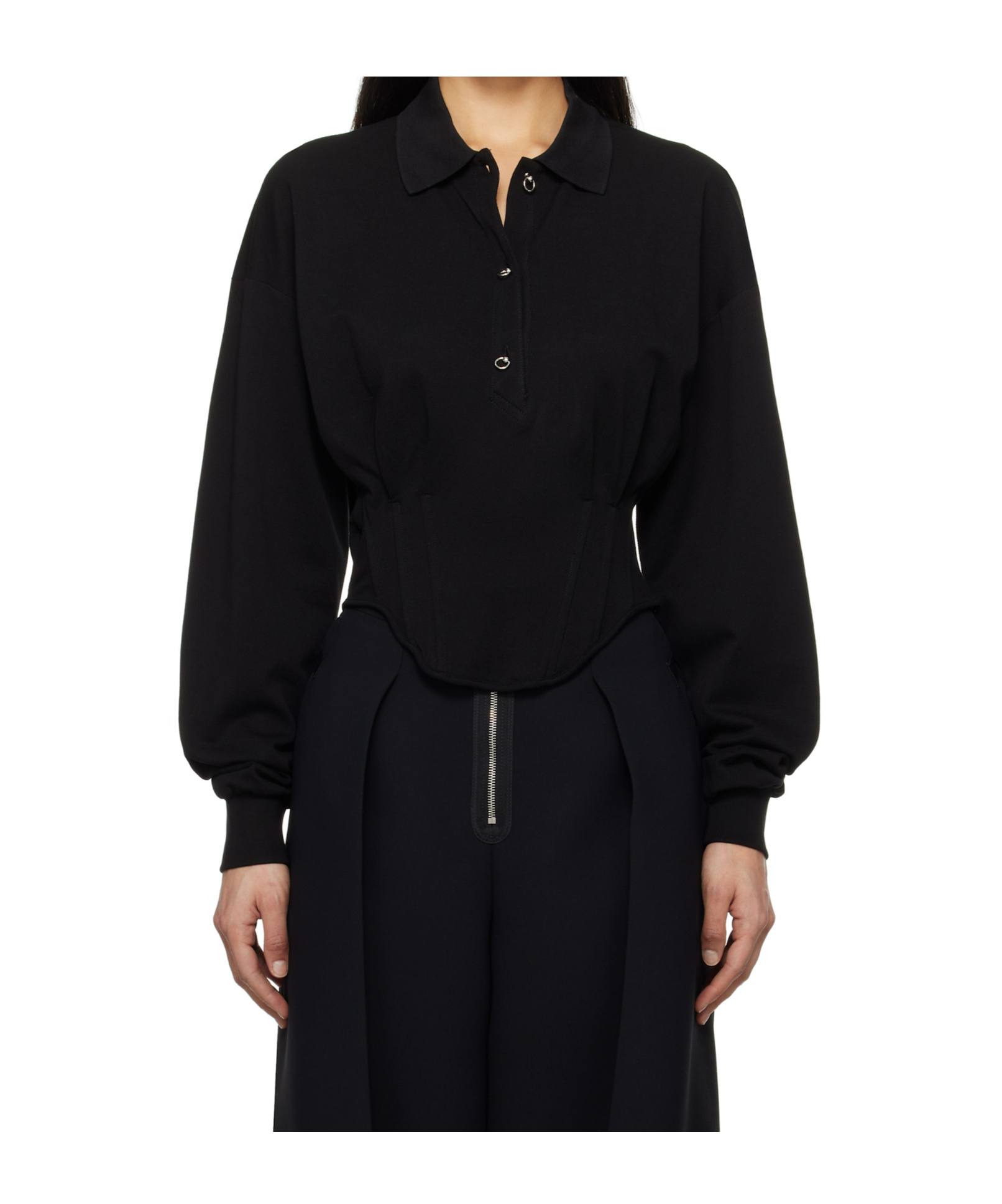 Mugler Long-sleeved Polo Shirt In Black