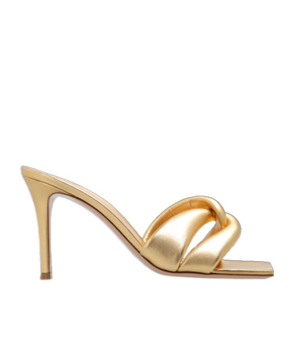 Gianvito Rossi Love Knot Metallic Square Toe Mules In Nude