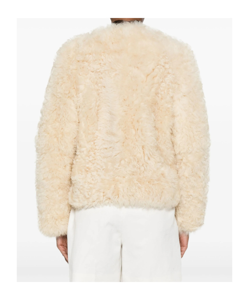 Tom Ford Curly Sheep Shearling Collarless Jacket In Neutral