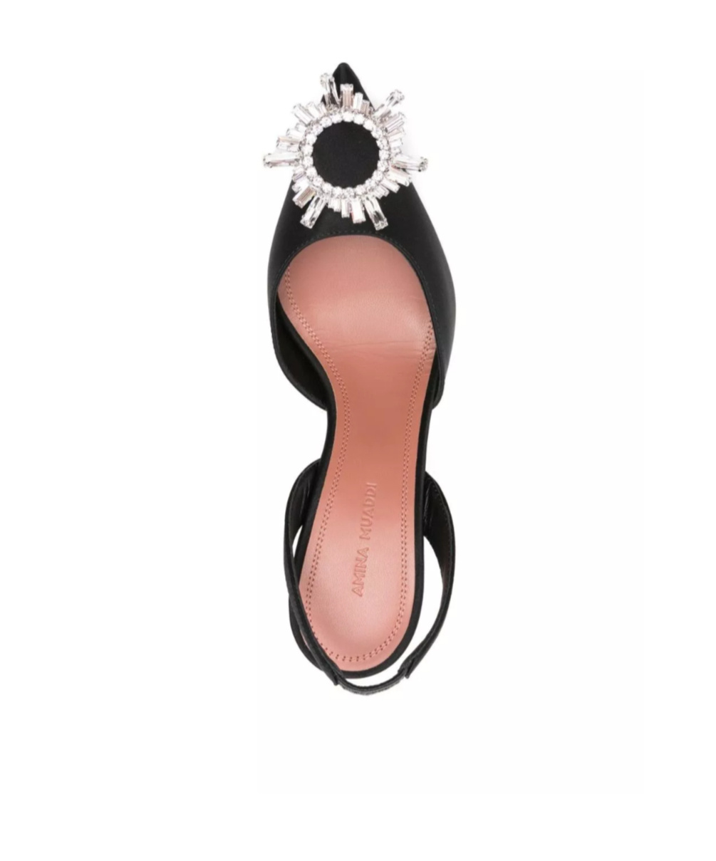 Amina Muaddi Leather Slingback Pumps Featuring Sculptural Heel In Black