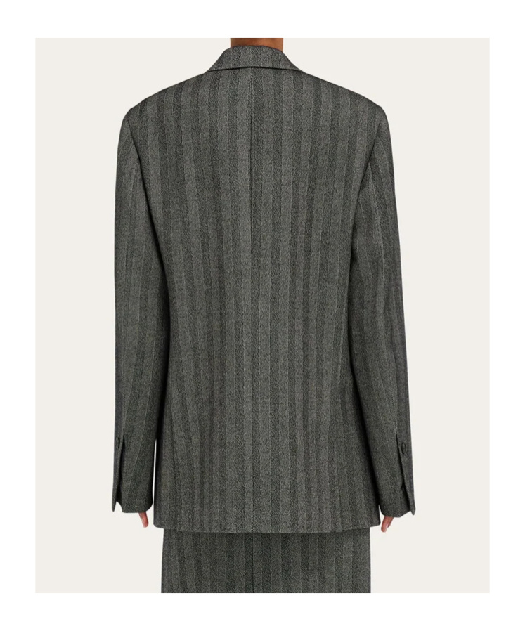 Ferragamo Chevron-pattern Double-breasted Coat In Gray