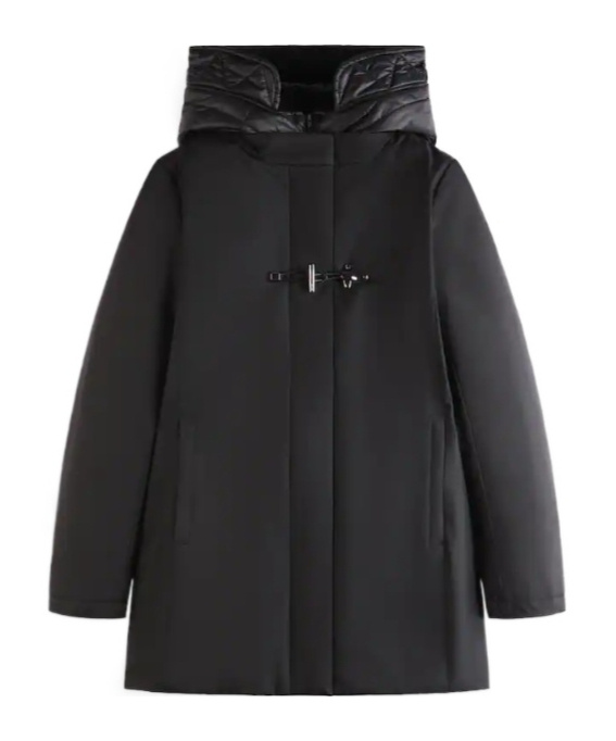 Fay Hooded Black Jacket With Quilted Detailing And Toggle Closure In Black