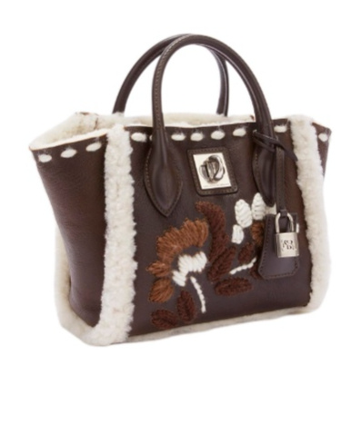 Ermanno Scervino Mini Maggie In Shearling With Floral Embroidery In Multi