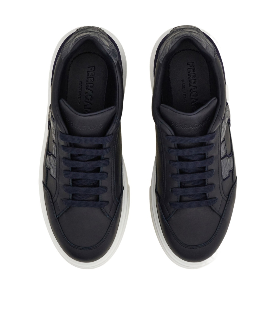 Ferragamo Low Top Sneaker With Gancini Ornament In Black