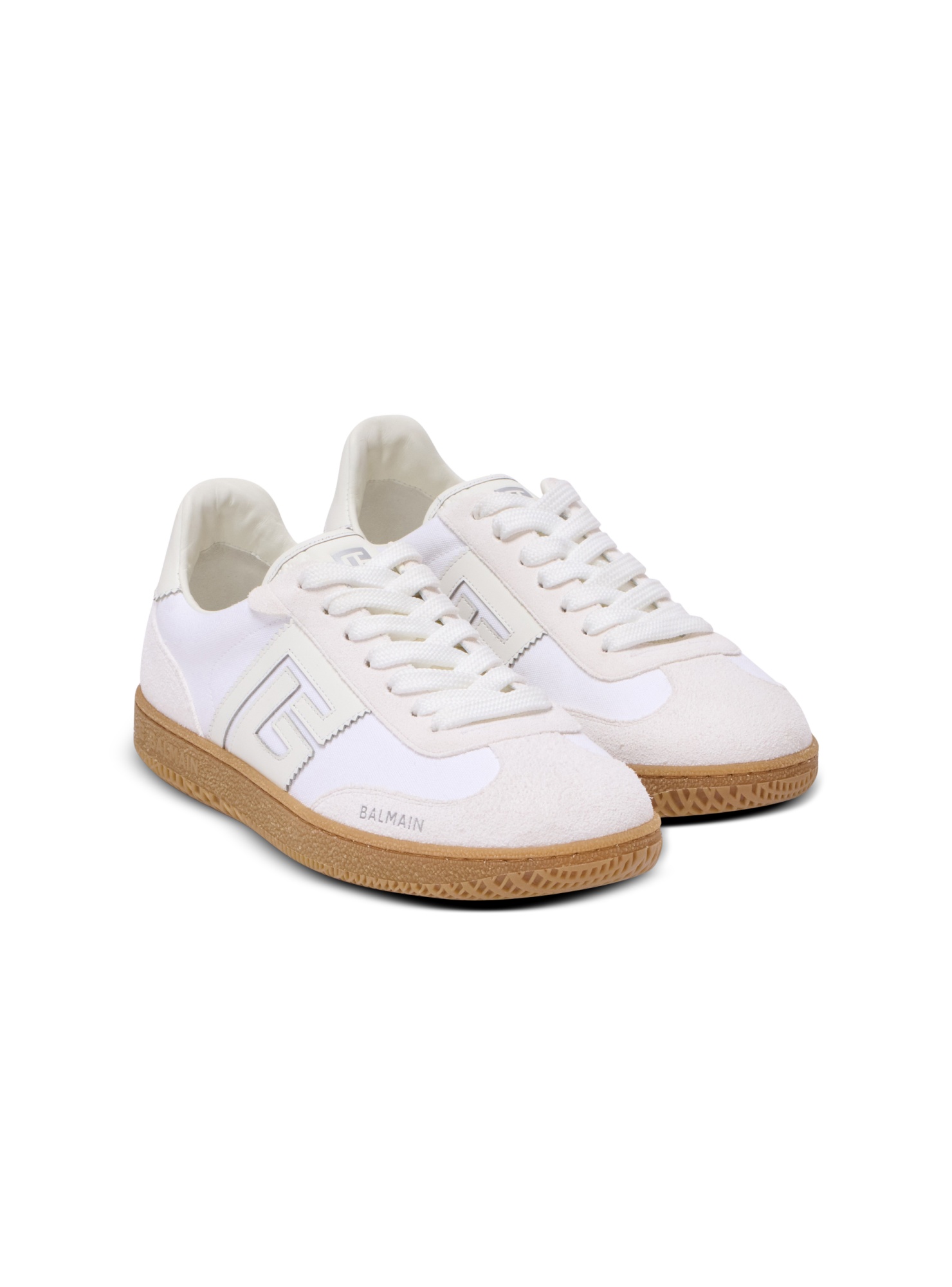 Balmain Leather And Canvas Swan Trainers In White