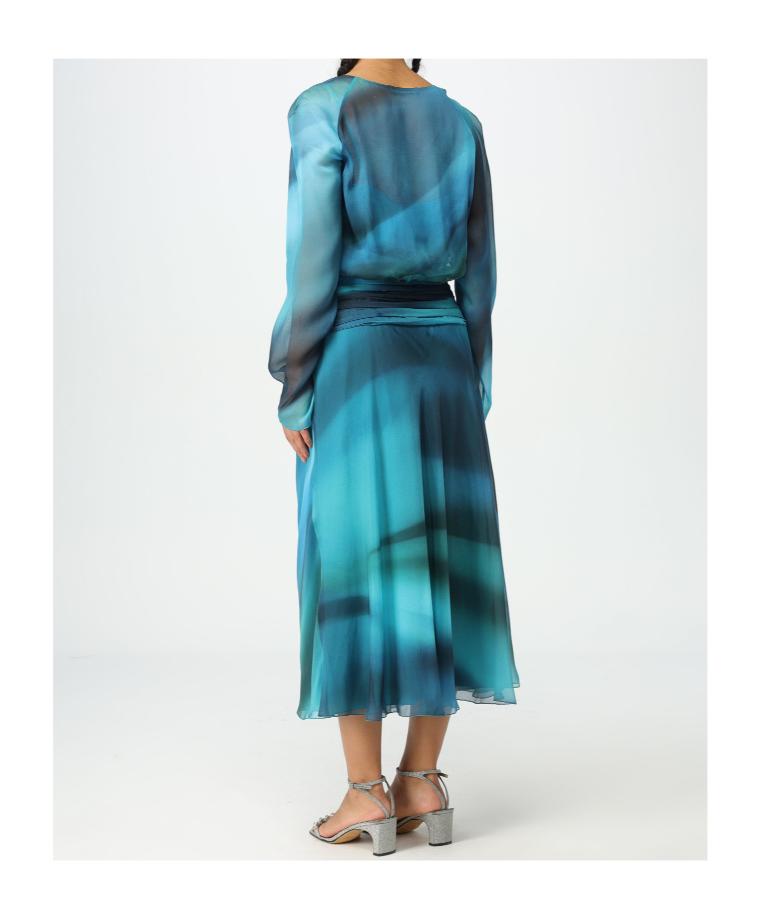Alberta Ferretti Printed Chiffon Midi Dress In Blue