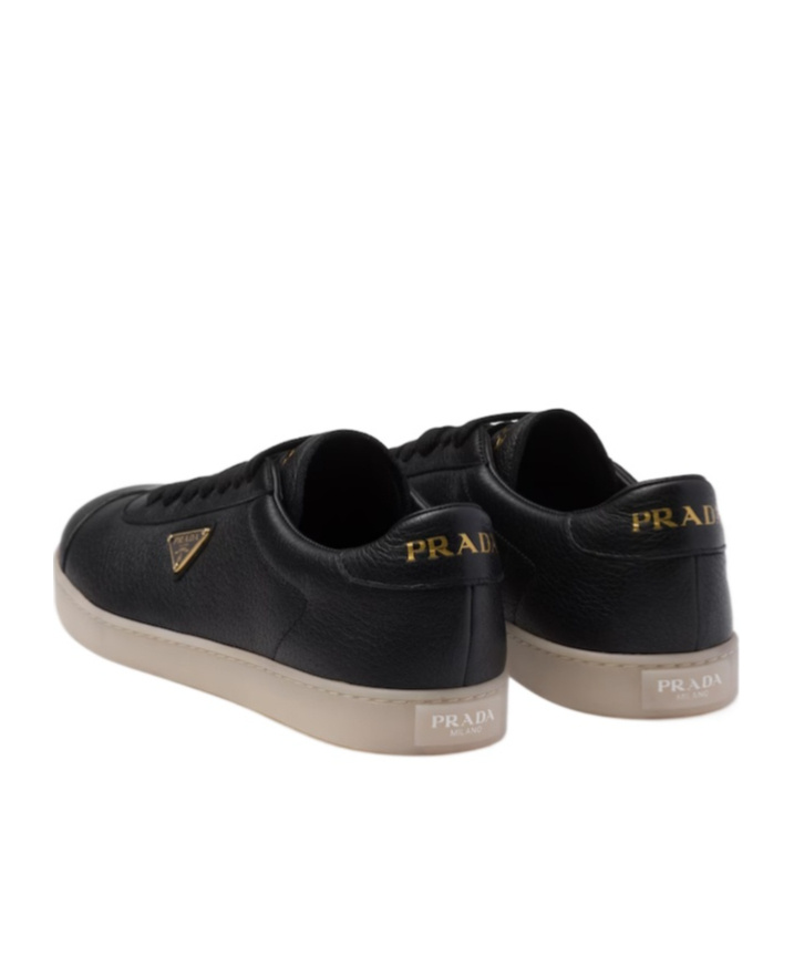 Prada Triangle-logo Leather Sneakers In Black