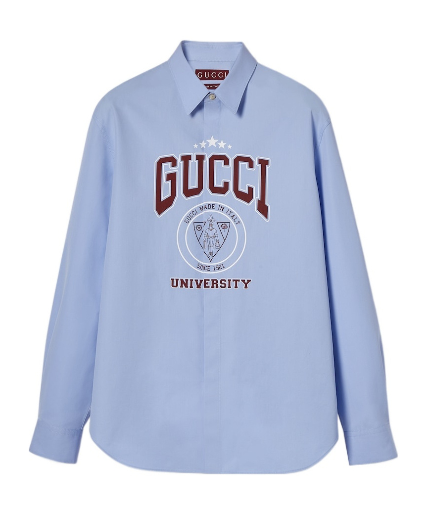 Gucci Printed Heavy Cotton Poplin Shirt In Blue